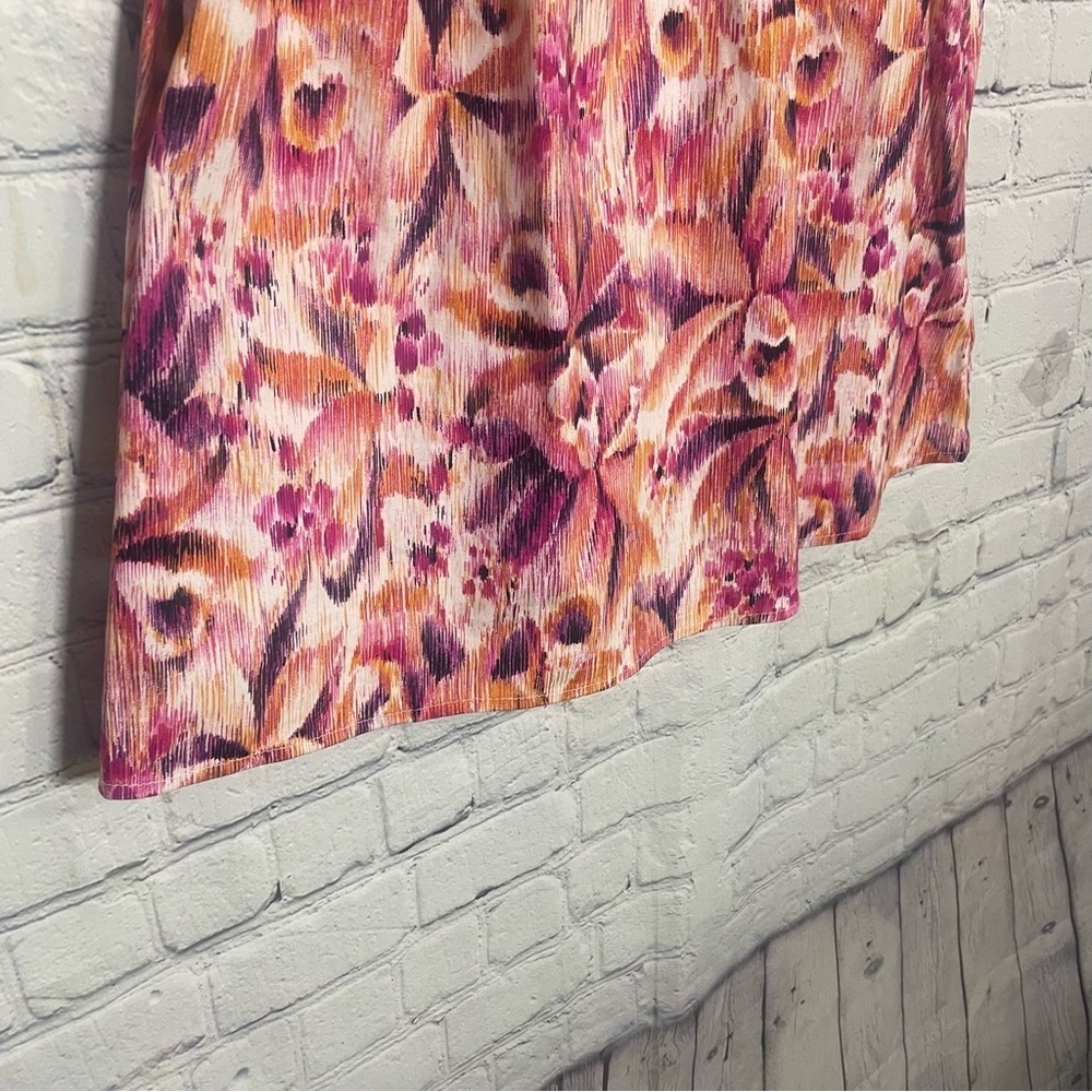 CeCe Floral Ruffle Sleeve Peplum Top Orange Pink Smocked Blouse Medium - Picture 5 of 7